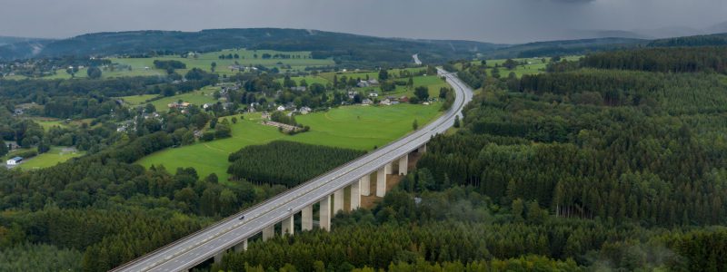 Aerial view of a viaduct in the Ardennes, part of the E42 (A27)
